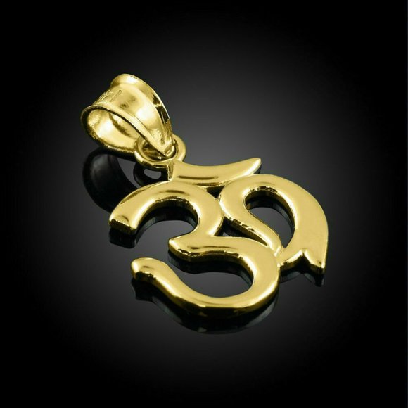 10K Solid Gold Om Ohm Pendant Charm - Yellow, Rose, or White Yoga symbol
